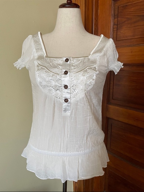 Annabelle Tops - Annabelle White Embroidered Square-Neck Blouse